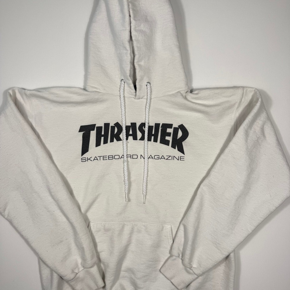 Thrasher Skateboard Magazine Hoodie Mens Small White Black Logo Pullover Skate - Picture 2 of 7